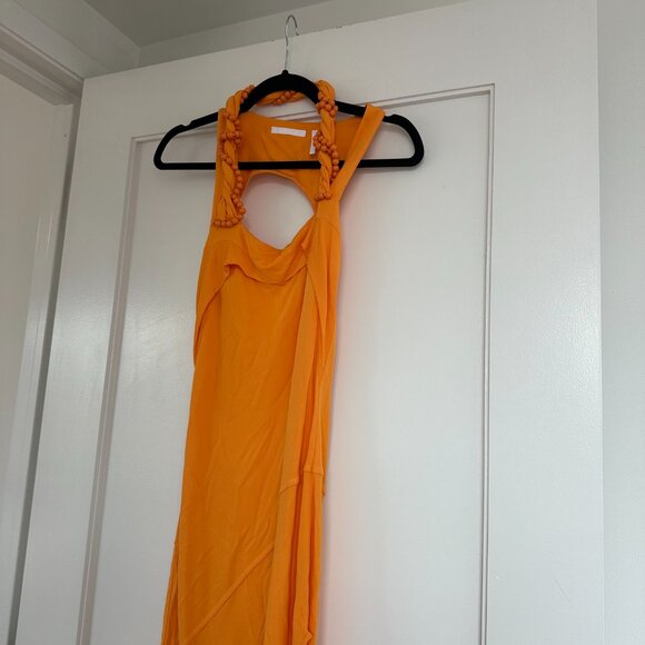 Helmut Lang Twist Maxi Dress Bead Embellished Square Neckline Orange - Picture 7 of 11